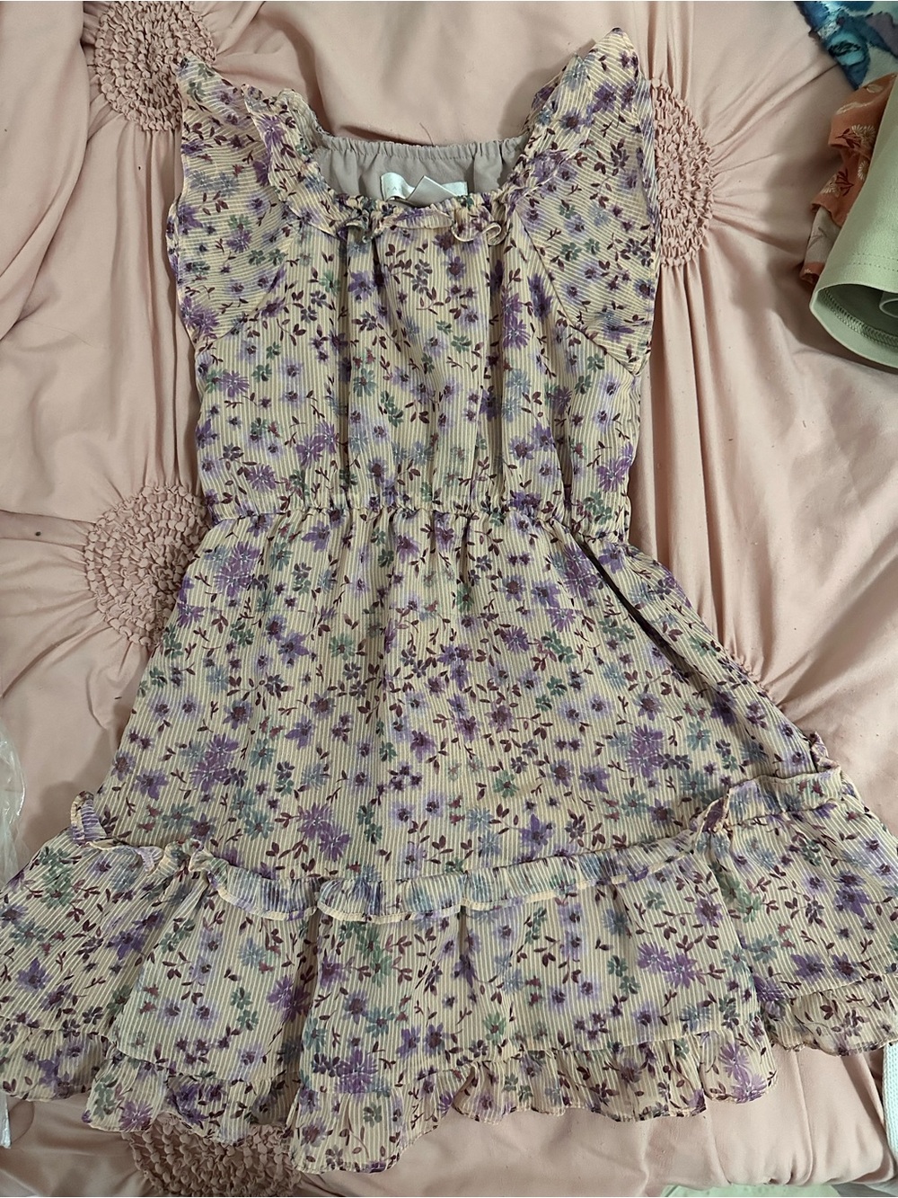Rachel Parcell Girls Floral Ruffle Chiffon Dress - Purple Floral